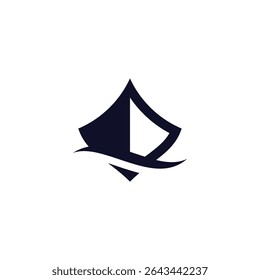 Silhueta de veleiro em ondas. Design do logotipo