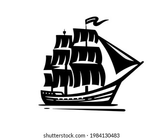 Sailing ship silhouette. Vector sign