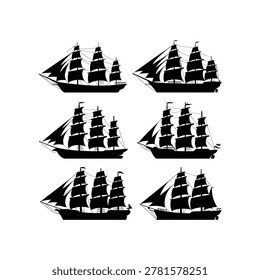 sailing ship silhouettes on white background nautical vessel collection