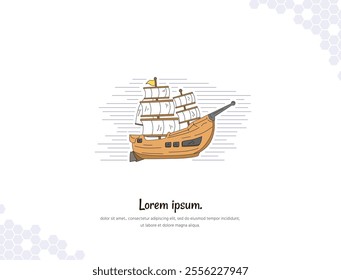 Sailing ship simple doodle flat vector art for wall decoration landscape. vector illustration simple image. collection of transportation cartoon illustrations. for room decoration, events, etc