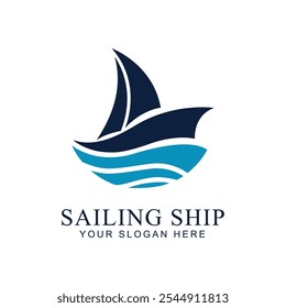 Sailing ship simple  vector logo template concept illustration. Ship sign. Design element.