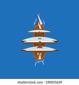 Sailing Ship Top View. Vector Design For App Game User Interface