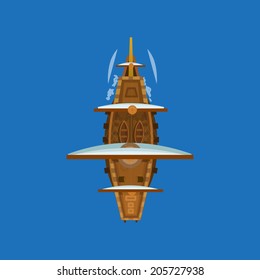 Sailing Ship Top View. Vector Design For App Game User Interface