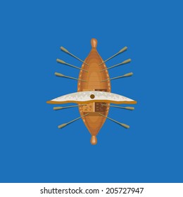 Sailing Ship Top View. Vector Design For App Game User Interface