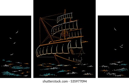 Sailing ship. Triptych