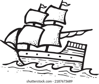 Sailing Ship Vector Drawing Black Outline Stock Vector (Royalty Free ...