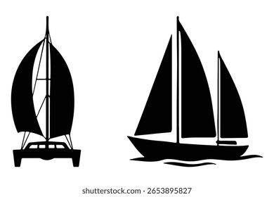 Vela ícone vetor navio em preto sobre fundo branco.