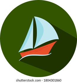 Sailing ship vector icon. Isolated on green background.