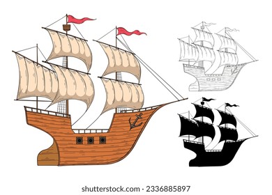 Sailing ship vector illustration, cartoon style