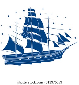 Sailing ship - vector illustration for embossing or logo
