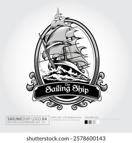 Sailing Ship Vector Illustration. Sailing ships cruising the ocean, vector illustration isolated on white.