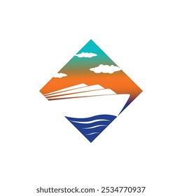 Sailing ship vector logo, gradient color with square concept