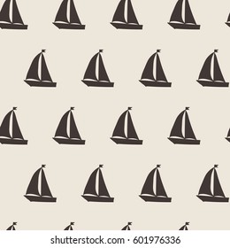 sailing ship. Vector seamless pattern on a gray background. Marine theme.