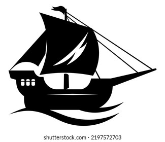sailing ship vector, silhouette vector, isolated illustration abstract pattern on white background