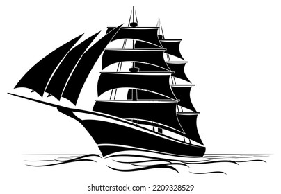 sailing ship vector, silhouette vector, isolated illustration abstract pattern on white background