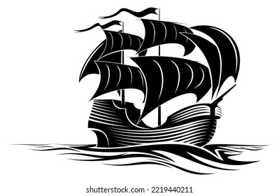 sailing ship vector, silhouette vector, isolated illustration abstract pattern on white background