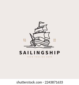 sailing ship vintage icon vector illustration with line art style logo design 2