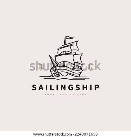 sailing ship vintage icon vector illustration with line art style logo design 2