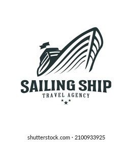 Sailing ship vintage illustration on logo badge