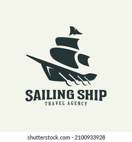 Sailing ship vintage illustration on logo badge
