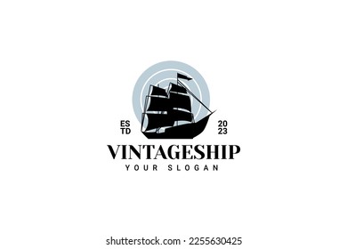 Sailing Ship Vintage Illustration On Logo Badge