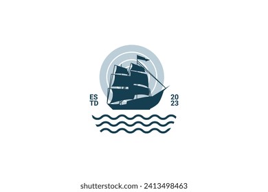 Sailing Ship Vintage Illustration On Logo Badge