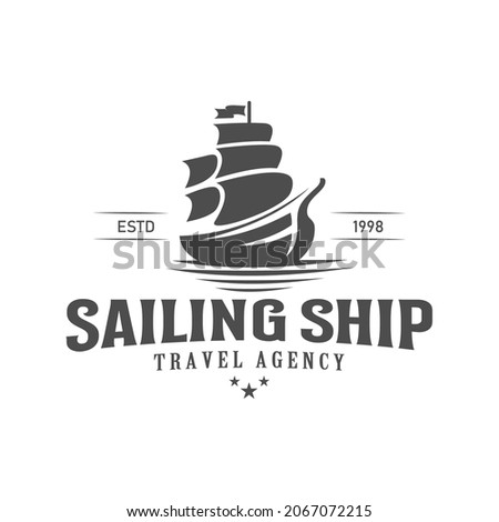 Sailing ship vintage illustration on logo badge