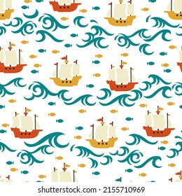 Sailing Ship Voyage Vector Graphic Seamless Pattern can be use for background and apparel design