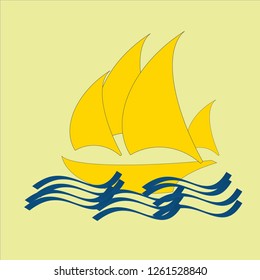 Sailing ship and waves. Vector.