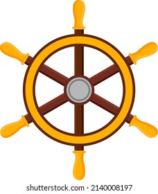 Sailing ship wheel, illustration, vector on a white background.