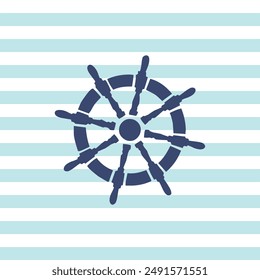 Sailing ship wheel  on navy white and blue background