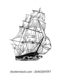 Sailing ship wood ship line art