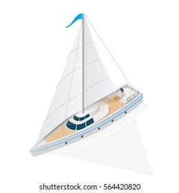 Sailing Ship Yacht Boat Isometric View on Background Symbol Of Luxury Style. Vector illustration