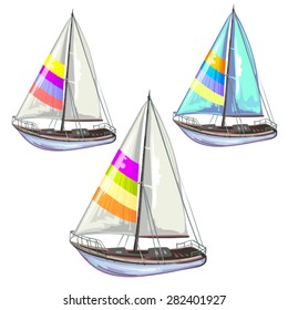 Sailing ship yachts over white background