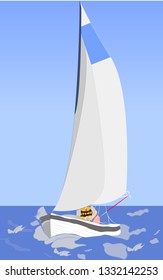 Sailing ship yachts with white sails at opened sea