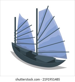 Sailing ship yachts with white sails in the open Sea. Luxury boats. Travel ship and yacht collection elements isolated. Travel boat vector illustration.