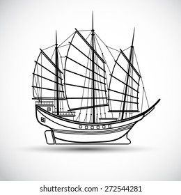 sailing ships black line silhouettes,Vector illustration