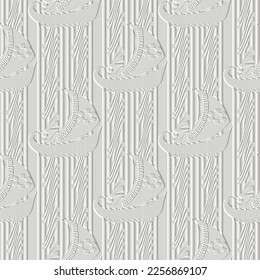 Sailing ships emboss 3d white seamless pattern. Greek surface textured borders background. Embossed sailing boats vector backdrop. Sailboats ornaments with embossing effects. Endless relief 3d texture