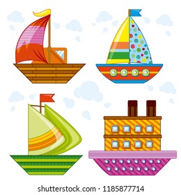 Sailing ships and motor ship and river transport