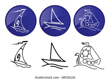 Sailing ships. Vector graphics icons set.