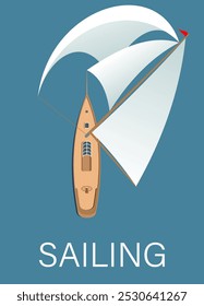 Sailing sport advertising poster. Vector illustration. Sketch for creativity.