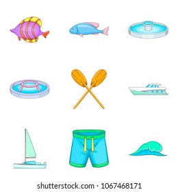 Sailing sport icons set. Cartoon set of 9 sailing sport vector icons for web isolated on white background