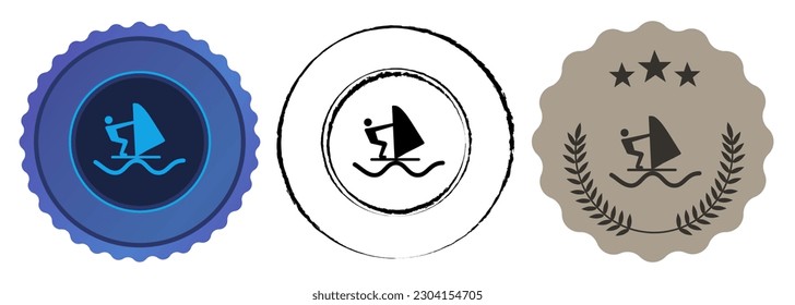 Sailing sport people wind surfing nautical competition award purple black brown  color flat medal 