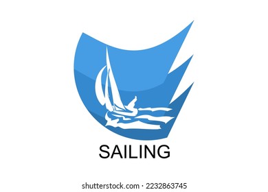 sailing sport vector line icon. Athlete is sailing on a ship in the sea sport pictogram, vector illustration.