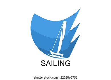 sailing sport vector line icon. Athlete is sailing on a ship in the sea sport pictogram, vector illustration.