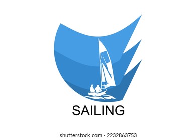 sailing sport vector line icon. Athlete is sailing on a ship in the sea sport pictogram, vector illustration.