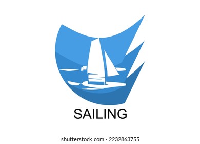 sailing sport vector line icon. Athlete is sailing on a ship in the sea sport pictogram, vector illustration.