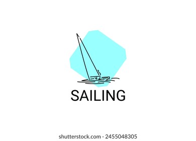 sailing sport vector line icon. Athlete is sailing on a ship in the sea sport pictogram, vector illustration.