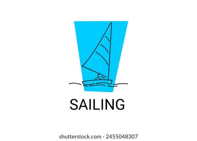 sailing sport vector line icon. Athlete is sailing on a ship in the sea sport pictogram, vector illustration.