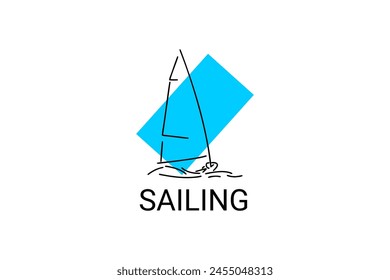 sailing sport vector line icon. Athlete is sailing on a ship in the sea sport pictogram, vector illustration.